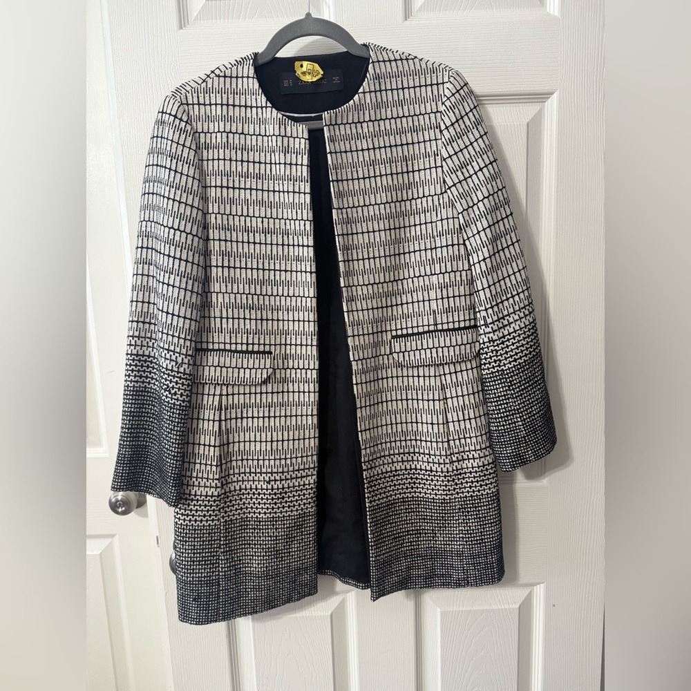 Zara Black and White Embroidered Coat